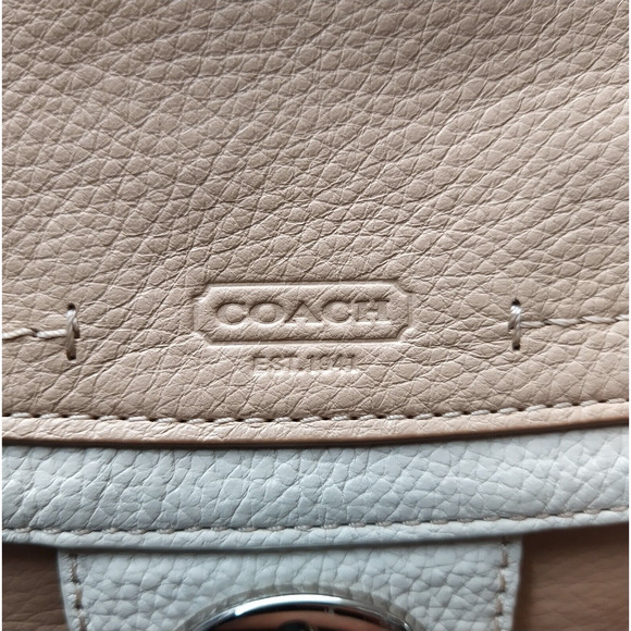 Coach Penelope Beige Pebbled Leather Turnlock Front Pocket Zipper Shoulder Bag - Picture 4 of 16